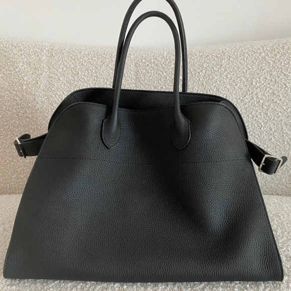 Authentic The Row Black Matte Grained Margaux 15 Leather Top-Handle Bag - Picture 2 of 11
